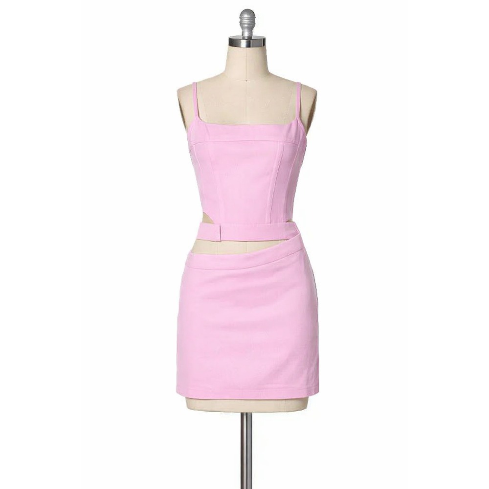 BY.DYLN Hendrix Corset Pink‎ Pinstripe Square Neck Crop Top DL2581 Womens Large